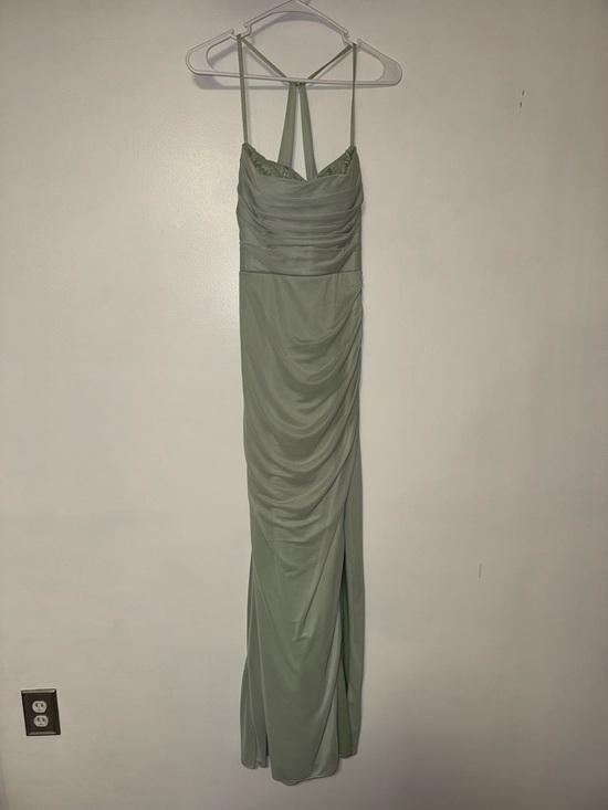 Azazie Dresses & Skirts - Azazie Dusty Sage Dress Long Ruched Lace Formal Gown - Size 6